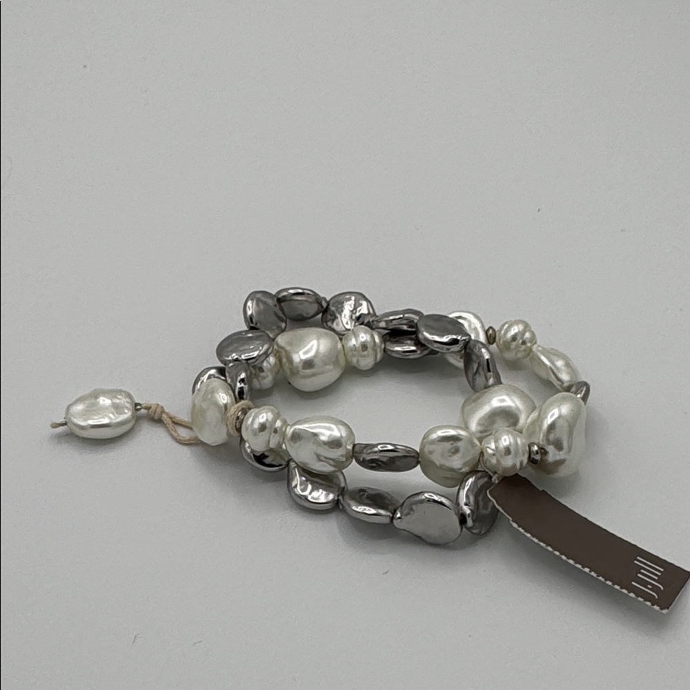 J. Jill Silver & Ivory Beaded Stretch Bracelet Set Faux Pearl  (BR1313/3) - Picture 3 of 7